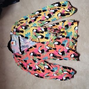 Farm Rio for Anthropologie Rain Forest Tucan Wrap Tassel Top